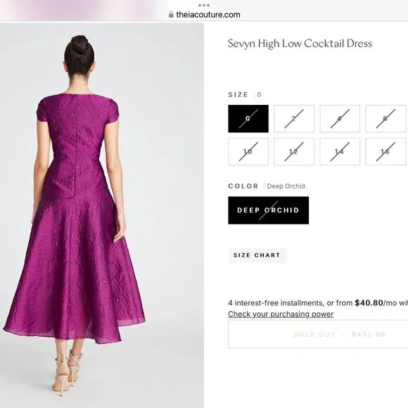 Theia Sevyn NWT High Low Cocktail Dress-Deep Orchid-Size 12 - Picture 3 of 7